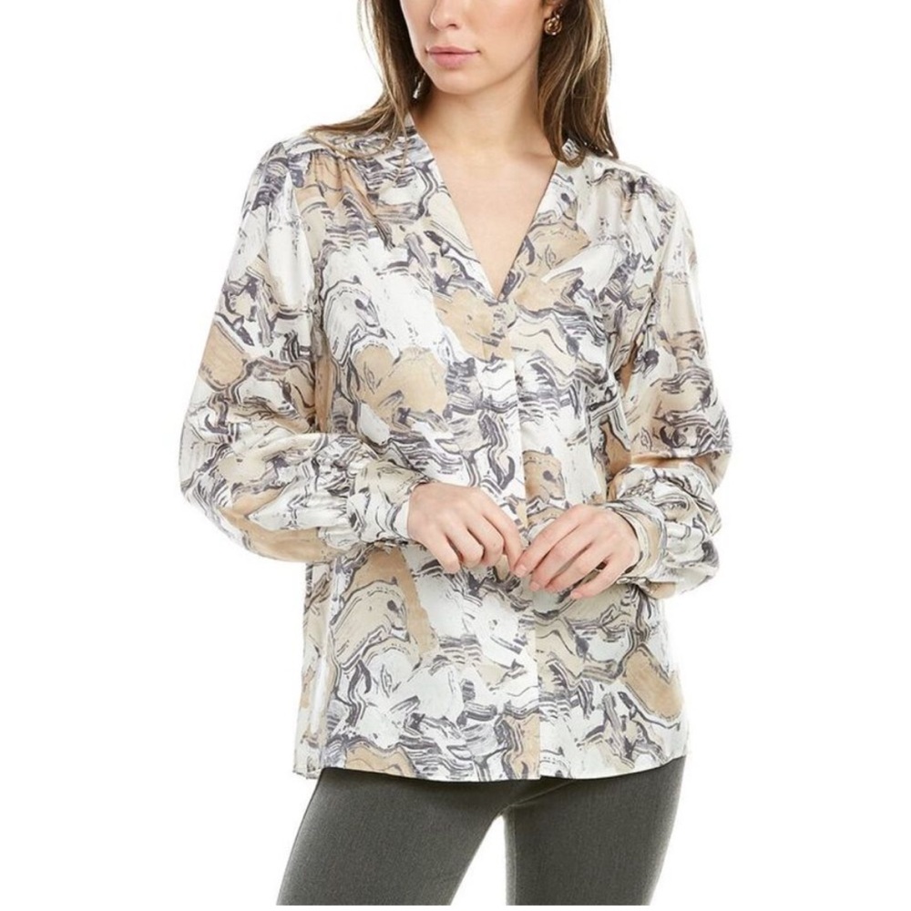 [LAFAYETTE 148 NEW YORK] Clementine Abstract Silk Blouse - Latte Multi